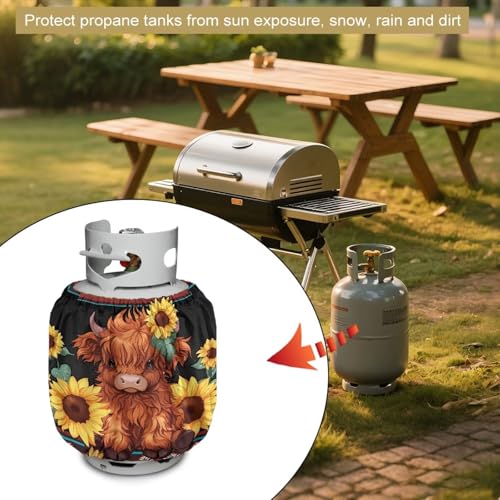 Camper Propane Tank Cover Highland Cow Outdoor 600D Heavy Duty Waterproof Covers Fits Standard 20 lb Cylinder, 13.7'' x 16.5'' for Rv Trailer - color: Highland Cow