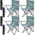 4 Pcs Folding Camping Chairs with Tropical Pattern Portable Outdoor Chairs with Armrests & Carry Bags, Travel Lightweight Installation-Free Chair for Camping, Picnic & Beach(Fresh Bloom) - style: Fresh Bloom
