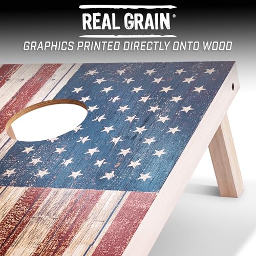 GoSports 4 x 2 ft Regulation Size Wood Cornhole Boards - 10 Vintage Wood Designs (Choose Your Style) - color: American Flag
