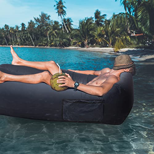 AlphaBeing Inflatable Lounger Air Sofa, Portable Inflatable Couch Mesh Hollow Air Hammock Anti Leakage Air Chair for Outdoor Camping Beach Traveling - color: Black