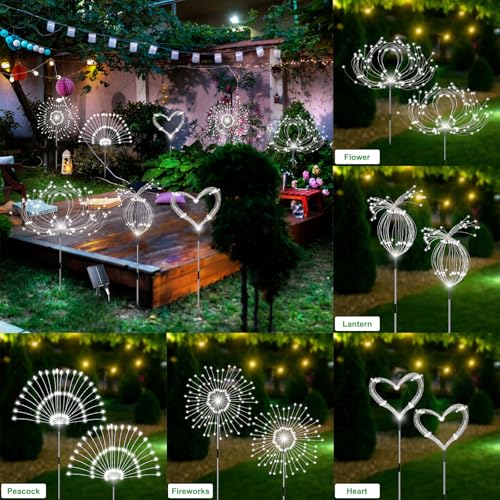 Slyuexu Solar Garden Lights Outdoor Waterproof, 4 Pack Total 480 LED Solar Firework Lights Decorative with 8 Lighting Modes Outside for Yard Pathway Flowerbed Decor, White - color: White, size: 4 Pack
