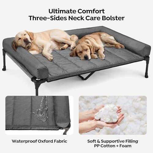 Veehoo Cooling Elevated Dog Bed Add Removable Waterproof Bolster Cushion Mat, Raised Pet Cot with Breathable Teslin Mesh, No-Slip Feet, Dog Sofa Bed for Indoor Outdoor, XXLarge, Black Silver - color: Black Silver, size: 59.0"L x 37.5"W x 9.0"Th