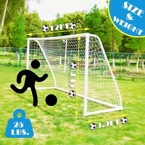 KATARUS Soccer Goal 12x6FT/10x6.5FT/8x6FT/8x5FT/6x4FT Outdoor Soccer Net Goals for Backyard with Weatherproof UPVC Frame & Ground Stakes Portable PVC Soccer Goal Post for Adults & Youth Training - size: 12FTx6FT