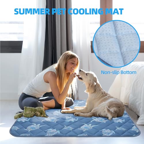 Homimp Dog Cooling Mat,19.5" x 27.5" Thicken Self-Cooling Mat for Dog&Cat,Internal Waterproof& Endothermic,Washable Pet Ice Cool Pad Blanket,Pet Sleeping Pad for Indoor Outdoor in Summer, Non-Toxic - color: Navy Blue Sea Turtle, size: Medium 19.5IN x 27.5