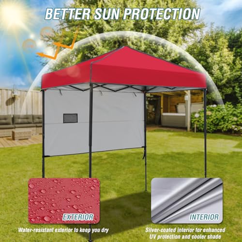 EAGLE PEAK 6x4 Instant Pop Up Canopy Tent with 1 Half Wall Panel, Straight Leg Sun Shelter, Portable Canopy with Carry Bag for Camping, Beach & Sports, Red - color: Red, size: Half Wall