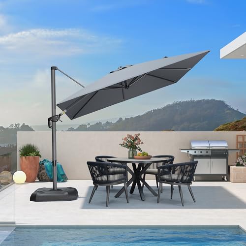 PURPLE LEAF 9 Feet Patio Umbrella Outdoor Cantilever Square Umbrella Aluminum Offset Umbrella with 360-degree Rotation for Garden Deck Pool Patio, Light Grey - color: Light Grey, size: 9' X 9', style: Standard
