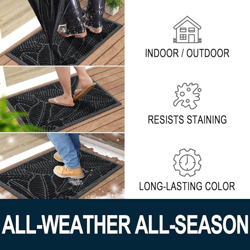 Colorxy Waterproof Doormat, Sturdy Natural Rubber Front Indoor Mat, Non Slip Low Profile Indoor Outdoor Door Mats, Stain and Fade Resistant Floor Mat, Easy Clean Patio Entrance Mat, 29.5x17, Black - color: Black, size: 29.5" X 17"