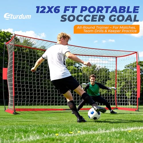 Soccer Goal, 12X6 FT Soccer Goals for Backyard, Portable Soccer Net for Outdoor Practice Training, Quick Setup Soccer Practice Equipment with Metal Base - style: Classic Net