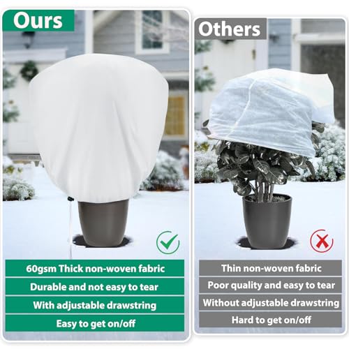 ANGAR 4 Pack Plant Covers Freeze Protection for Winter, 2.2oz/yd² (39.4" X 39.4") Shrub Plant Protection Bags with Drawstring, Plant Frost Protection Covers for Outdoor Garden Rose Bush Plants, White