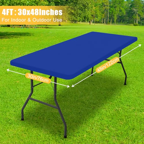 Rectangle Table Cloth, Waterproof Elastic Fitted Tablecloth for 4 Foot Folding Tables, Washable Polyester Tablecloths for Picnic, Camping, Outdoor (Blue, 30"x48") - color: Blue, size: 48" x 30" (Rectangular)