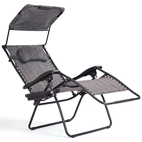 Goplus Zero Gravity Chairs, X-Large Folding Lounge Lawn Chair w/Canopy Shade & Cup Holder, Adjustable Folding Patio Recliner for Pool Porch Deck Oversize (Grey) - color: Grey Zero Gravity Chair