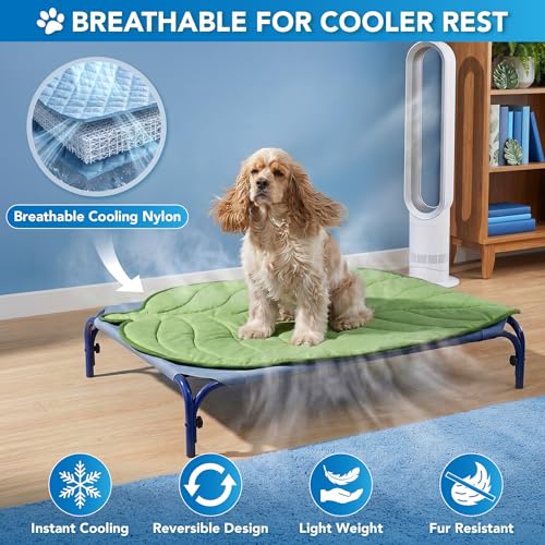 PetAmi Dog Cooling Mat, Leaf Shape, Pet Pad with Cooling Nylon & Soft Fleece, Q-Max > 0.4 Reversible All Season Blanket for Dogs & Cats, Small 32x39 in, Sage Green - color: Sage Green, size: Small