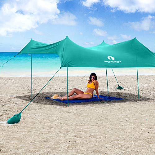 Red Suricata Family Beach Tent & Canopy, UPF50 Sun Shade, 4 Aluminum Poles, Sand Shovel, Medium Portable Sun Shelter (Medium, Turquoise) - color: Turquoise, size: Medium 7' x 7'
