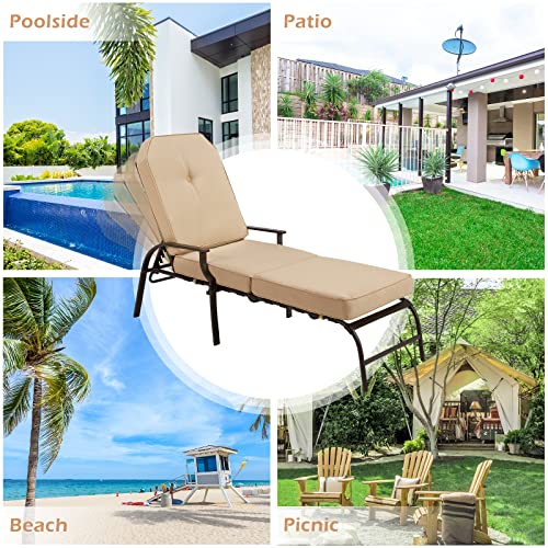 U-MAX Adjustable Outdoor Chaise Lounge Chair Patio Lounge Chair Recliner Furniture with Armrest and Cushion for Deck, Poolside, Backyard (Beige, 2PCS) - color: Beige, size: 2 PCS