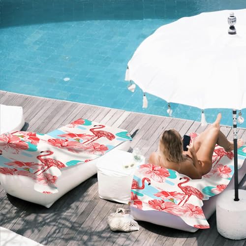 Hibiscus Beach Towel,Tropical Flamingo and Red Hibiscus Lightweight Compact Sand Free Quick Dry Oversized Pool Swimming Towels for Girls Women Adults,29.5"×59" - color: Tropical Flamingo and Red Hibiscus