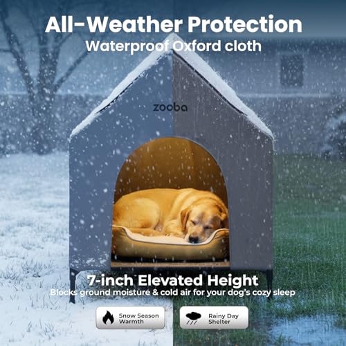Zooba 36" Large Dog House for Large Dog Indoor or Outside, Weatherproof 600D PVC Outdoor, Featuring Breathable 2x1 Textilene Elevated Dog Bed, Easy Clean (Grey) - color: Grey, size: Large: 36 inch