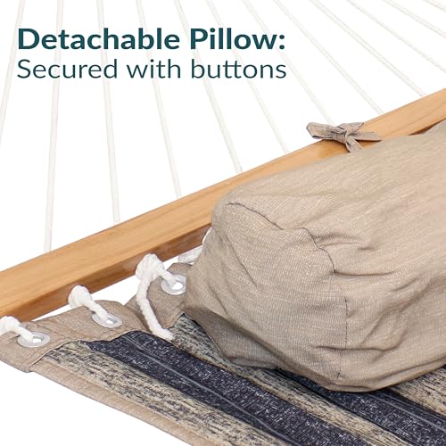 Sunnydaze Quilted Double Hammock for Outside with Spreader Bars and Pillow - 450 lb Capacity, 74x55 Inch Bed, UV Resistant, Quick Dry - Chains Included, Stand Sold Separately - Mountainside - color: Mountainside
