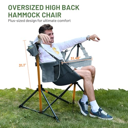 TIMBER RIDGE Hammock Camping Chair, Oversized Swinging Hammock Chair with Adjustable Back and Seat for Outdoor Lawn, Sports, Supports 400lbs, Grey - color: Grey