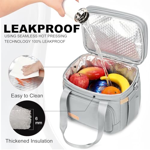MAPLELILY Lunch Box for Men Women - Double Deck Insulated Lunch Bag, Large Leak Proof Tote Cooler, Wide Open Dual Compartment Lunch Bags with Shoulder Strap, For Work Picnic Hiking Beach, Grey - color: Gray