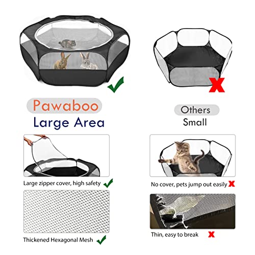 Pawaboo Small Animals Playpen, Waterproof Small Pet Cage Tent with Zippered Cover, Portable Outdoor Yard Fence with 3 Metal Rod for Kitten/Puppy/Guinea Pig/Rabbits/Hamster/Chinchillas, Black - color: H-Black