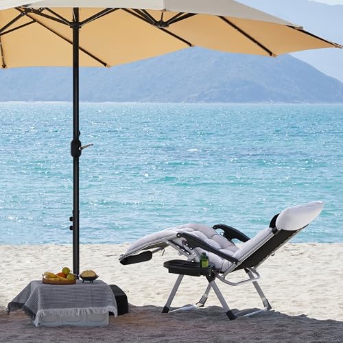 Yaheetech 29in Zero Gravity Chair, Foldable Premium Reclining Lounge Recliner w/Removable Pad & Pillow & Side Accessory Tray for Indoor and Outdoor Gray 1PCS - color: Grey, size: 29"