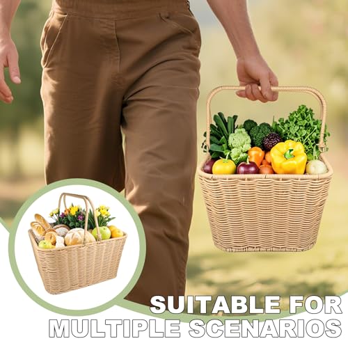 Large Picnic Basket with Foldable Handle – Perfect for Outdoor Picnics, Bike Rides, Garden Harvest & Home Decor (Beige) - color: Beige