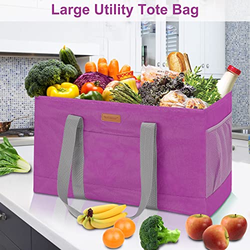 WONDAY Reusable Grocery Bags, Extra Large Utility Tote Bag for Women, Foldable Large Tote Bag Shopping Bags for Groceries, Storage, Picnic, Beach, Pool (RoseRed) - color: Rosered