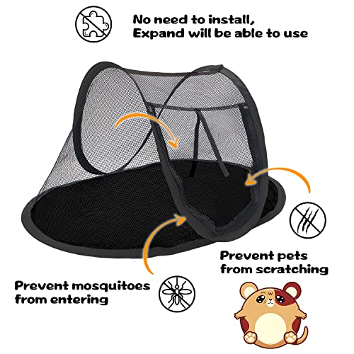 Rest-Eazzzy Small Animal Tent, Portable Cat Tent, Cat Enclosures for Outside and Indoor with Carry Bag, Pet Playpen for Hamster, Guinea Pig, Rabbits (XS-Black - color: Black-tent