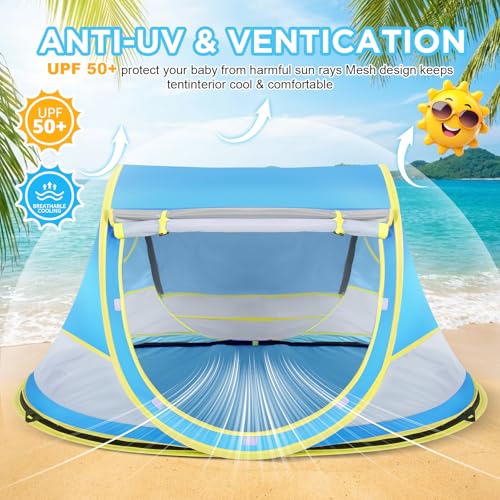 Baby Beach Tent, Pop Up Beach Tent Sun Shade for Beach, UPF 50+ UV Protection Sun Shelters for Infants with Carry Bag for Outdoor Travel, Camping(Blue) - color: Blue