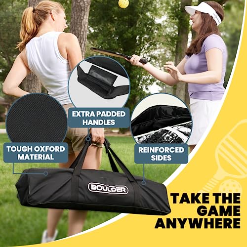Boulder Portable Badminton Pickleball Net - Foldable/Extendable Poles for Multiple Sports Heights (UP to 5 ft) - Ideal for Tennis, Pickleball, Soccer Tennis - Easy Setup - color: 22ft Black
