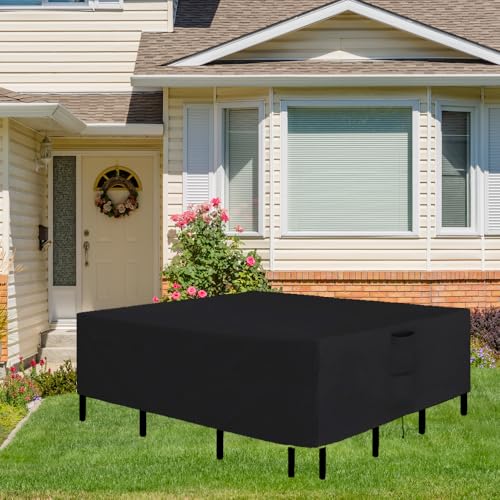 Patio Furniture Covers 108" L x 82" W x 28" H Outdoor Table Furniture Cover Waterproof Rectangle 600D Table and Chair Set Cover for Deck Lawn and Backyard Wind Dust Proof Anti-UV