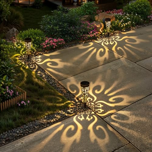 Go2garden 6Pcs Solar Lights Outdoor Garden Decor Gifts for Women Mom,Waterproof Conical Garden Stakes for Yard, Lawn, Pathway,Garden Lights Mothers' Day Birthday Gifts for Men(Black) - color: Black