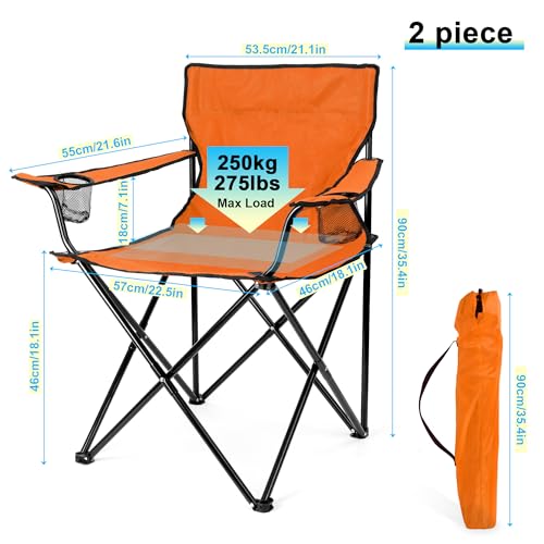 HaSteeL Camping Chair for Adults, Folding Beach Chair Set of 2, Large Foldable Portable Chair for Outdoors Fishing, Hiking, Sporting, Travel, Picnic, Lawn, Hold 275lbs & A Storage Bags (Orange) - color: Orange