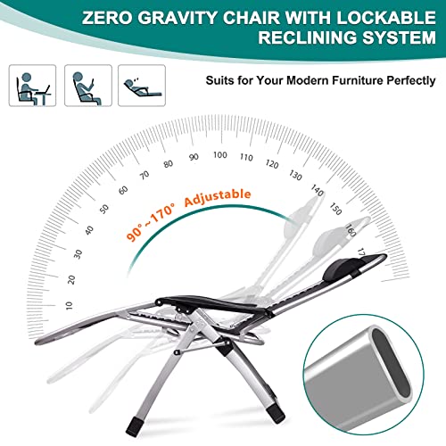DoCred Zero Gravity Chair, Folding Chairs Lawn Recliner, Reclining Patio Lounger Chair, Folding Portable Chaise with Detachable Soft Cushion, Cup Holder, Headrest - color: Silv Grey, style: Zero Gravity Chair