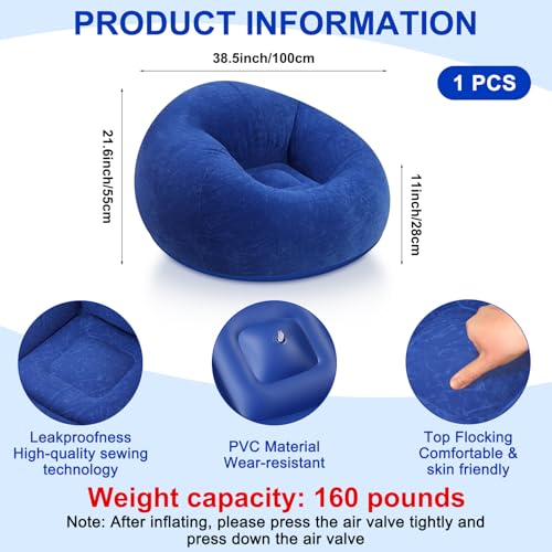 Realspring Inflatable Bean Bag Chairs for Adult Blow up Chairs Lazy Sofa Folding Portable Inflatable Chair for Movie Outdoor Room Bedroom Reading Camping(Blue) - color: Blue
