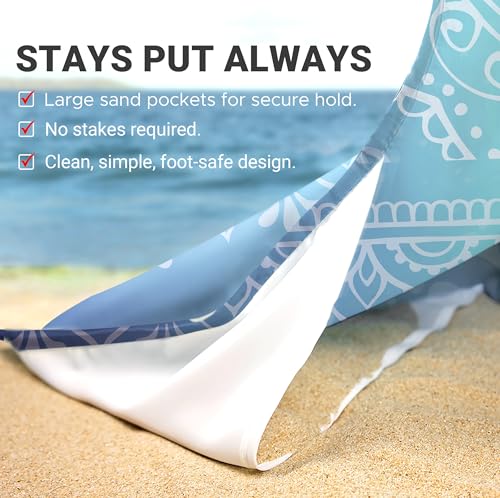 Sunlit Silky Soft Sand Proof Beach Blanket 106"x81" / 85"x72" Sand Proof Mat with Corner Pockets and Mesh Bag for Beach Party, Travel, Camping and Outdoor Music Festival, Mandala - color: Ombre Blue, size: 120"x108"