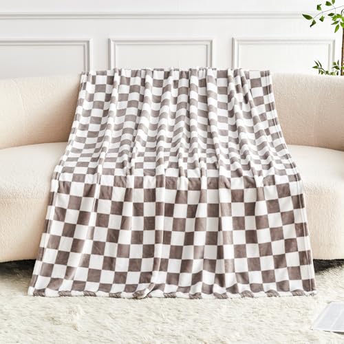Edenleaf Light Grey Checkered Blanket, Ultra Soft Fluffy Fleece - Checkered Grid Print Throws for Couch Sofa Bed, Cozy Luxury Throw Blanket for All Seasons, 50x60 Inch, Cashmere Smoke - color: 01 Cashmere Smoke, size: Throw-50"x60"