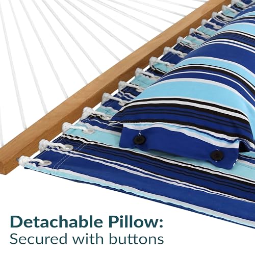 Sunnydaze Quilted Double Hammock for Outside with Spreader Bars and Pillow - 450 lb Capacity, 74x55 Inch Bed, UV Resistant, Quick Dry - Chains Included, Stand Sold Separately - Catalina Beach - color: Catalina Beach