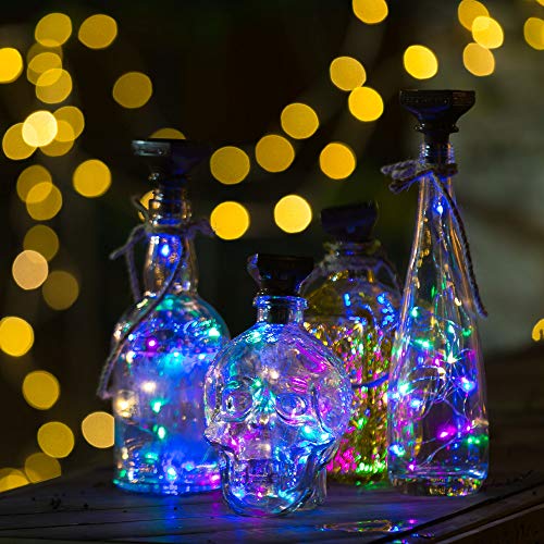 YJFWAL Upgraded 12 Pack Solar Wine Bottle Lights, 20 LEDs Waterproof Copper Light, Bottle Light Fairy Cork String Lights for Yard Patio Decor, DIY Birthday Gift for Mom Grandma Girlfriend(Multicolor) - color: Multicolor (Square Shaped), size: 12 Pack