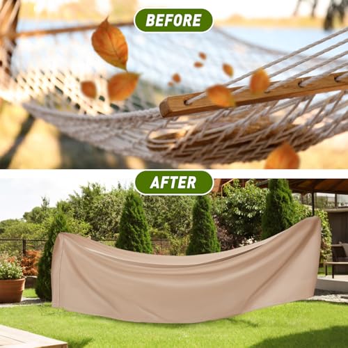 Tranqun Hammock Cover 188" W x 58" D x 20" H, Fits 14-16 ft Hammock Stand, Heavy Duty 420d Oxford Waterproof UV Resistant Outdoor Patio Cover with Adjustable Buckle Straps, Double Stitched Seam(Khaki) - color: Khaki