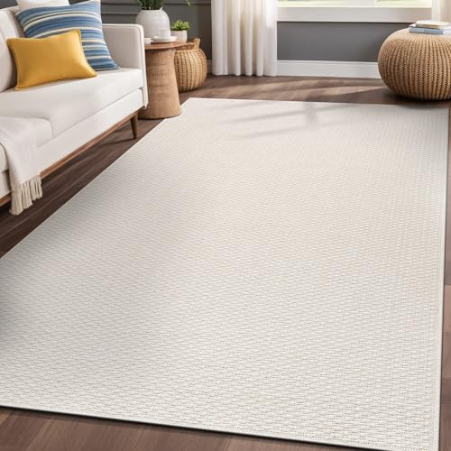 Luul Home Easy Jute Rugs 5x7 White Color Living Room Indoor Outdoor Area Rug for Patio Farmhouse and Kitchen Rug High Traffic Easy to Clean Washable Solid Boho Woven Design Outside Carpet (5 x 7) - color: Bone, size: 5' x 7' (Rectangular)