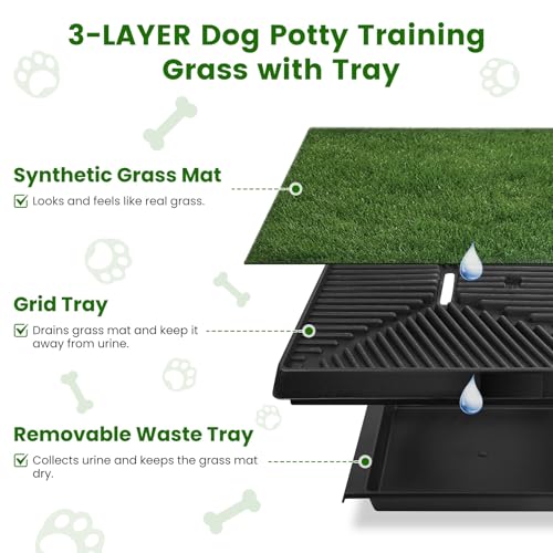 20 x 25 inches Dog Grass Pee Pads, 3-Layer Artificial Fake Grass Rug Pad for Puppy Potty, Washable Training Pad with Tray, Grass Mat for Dog Indoor Outdoor Use, Easy to Clean