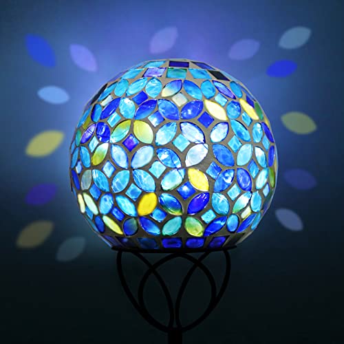 VCUTEKA Solar Outdoor Lights Garden Decor Mosaic Solar Garden Lights Waterproof Glass Ball LED Pathway Stake Light for Landscape Lawn Patio Yard Decoration 6 inch, Blue - color: Multicolor