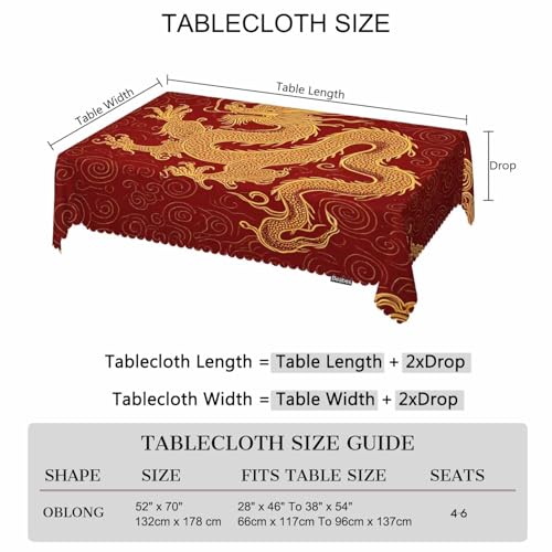 Dragon Decorative Tablecloth, Chinese Dragon Golden Red Kitchen Table Cover Oblong 52"X70" Tablecloths Dining Table Cloth Decor for Buffet Parties Patio and Camping - color: Dragon