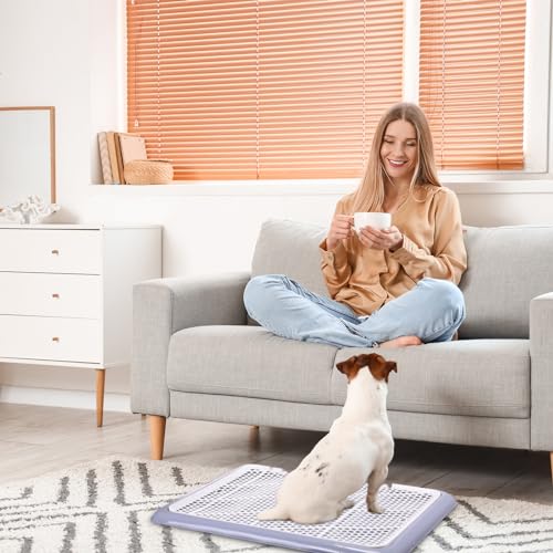 Mifoci 2 Pcs Dog Potty Tray Mesh Puppy Training Pad Holder Floor Protection Portable Pee Pad Pet Toilet Training Tray Litter Box Corner for Medium and Large Dogs (25.6 x 18.9 Inch,Gray) - color: Gray, size: 25.6 X 18.9 Inch