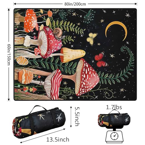 Mushroom Picnic Blankets Waterproof Foldable Picnic Outdoor Blanket 80"x 60" Picnic Mat 3-Layer Thicking Outdoor Foldable Blankets Sandproof Lightweight Beach Blankets with Strap Machine Washable - color: Mushroom, size: 60*80in