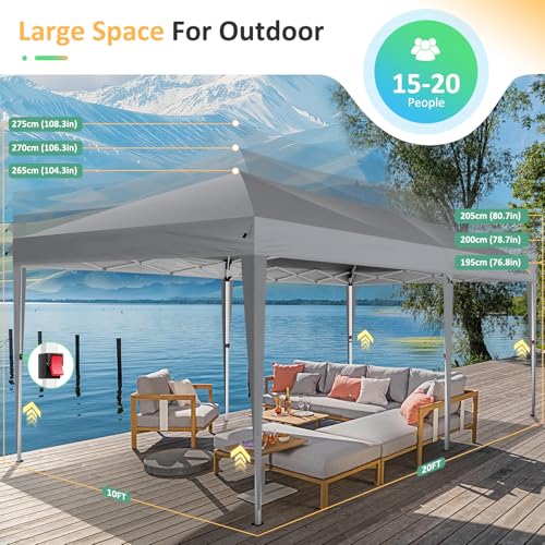 COBIZI 10x20 Pop up Canopy Tent Without Sidewall, Waterproof Portable Outdoor Canopy 10x20 Instant Shelter Tent for Parties, Wedding, Backyard, Carport with Carry Bag & 4 Sandbags(Gray) - color: Gray, size: 10x20FT without sidewall