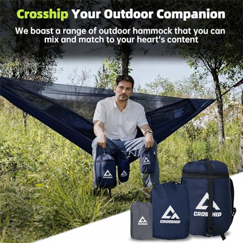 Camping Hammock with Mosquito Net, 2 Person Hammock Bug Net, Portable, Parachute Nylon for Outdoor, Camping, Hiking, Backpacking, Backyard, Beach, Travel (Hold Up to 500lbs) (Midnight Blue) - color: Midnight Blue
