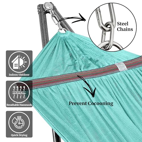 Tranquillo Universal Double Hammock with Stand Included for 2 Persons/Foldable Hammock Stand 600 lbs Capacity Portable Case - Inhouse, Outdoor, Camping, Sky - color: 1. Sky