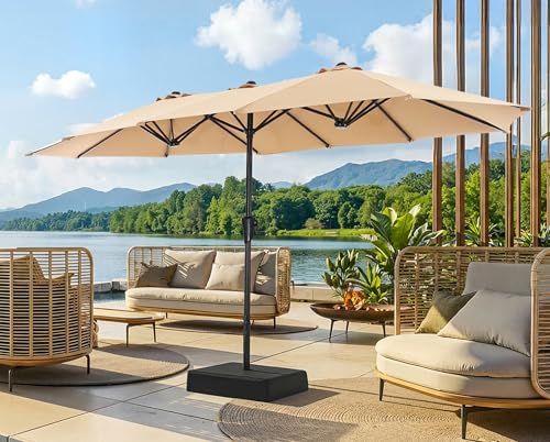 SUPERJARE 13FT Outdoor Patio Umbrella with Base Included, Double Sided Pool Umbrellas with Fade Resistant Canopy, Large Table Umbrella for Deck, Market, Backyard - Beige - color: Beige, size: 13FT